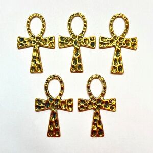 As Low As $2 Large Antique Golden Tibetan Style Ankh Pendants 35mm x 24mm (5)